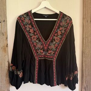 American Eagle Outfitters Black Blouse with Red Embroidery